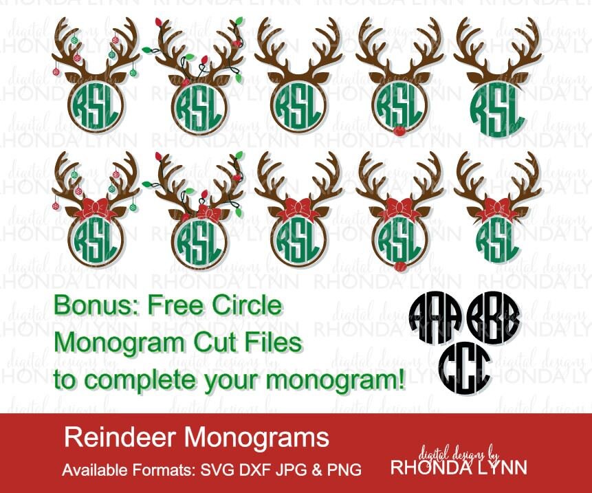 Reindeer SVG, dxf, jpg, png vector cut file | Reindeer Mongram | Chri…