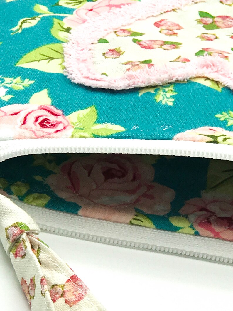MY HEART POUCH for Everything You Love Floral Zipper Bag Rose Zipper Pouch Chenille Heart Pouch Shabby Chic Zipper Pouch