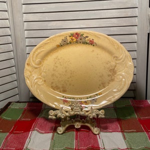vintage shabby chic / farmhouse / cottage yellow floral serving plate