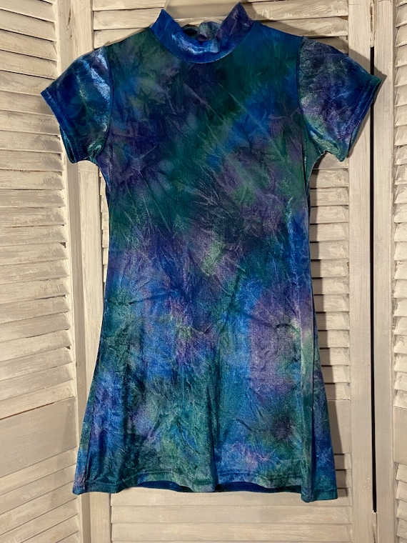 vintage 80s  young girls tie-dyed velour dress / h