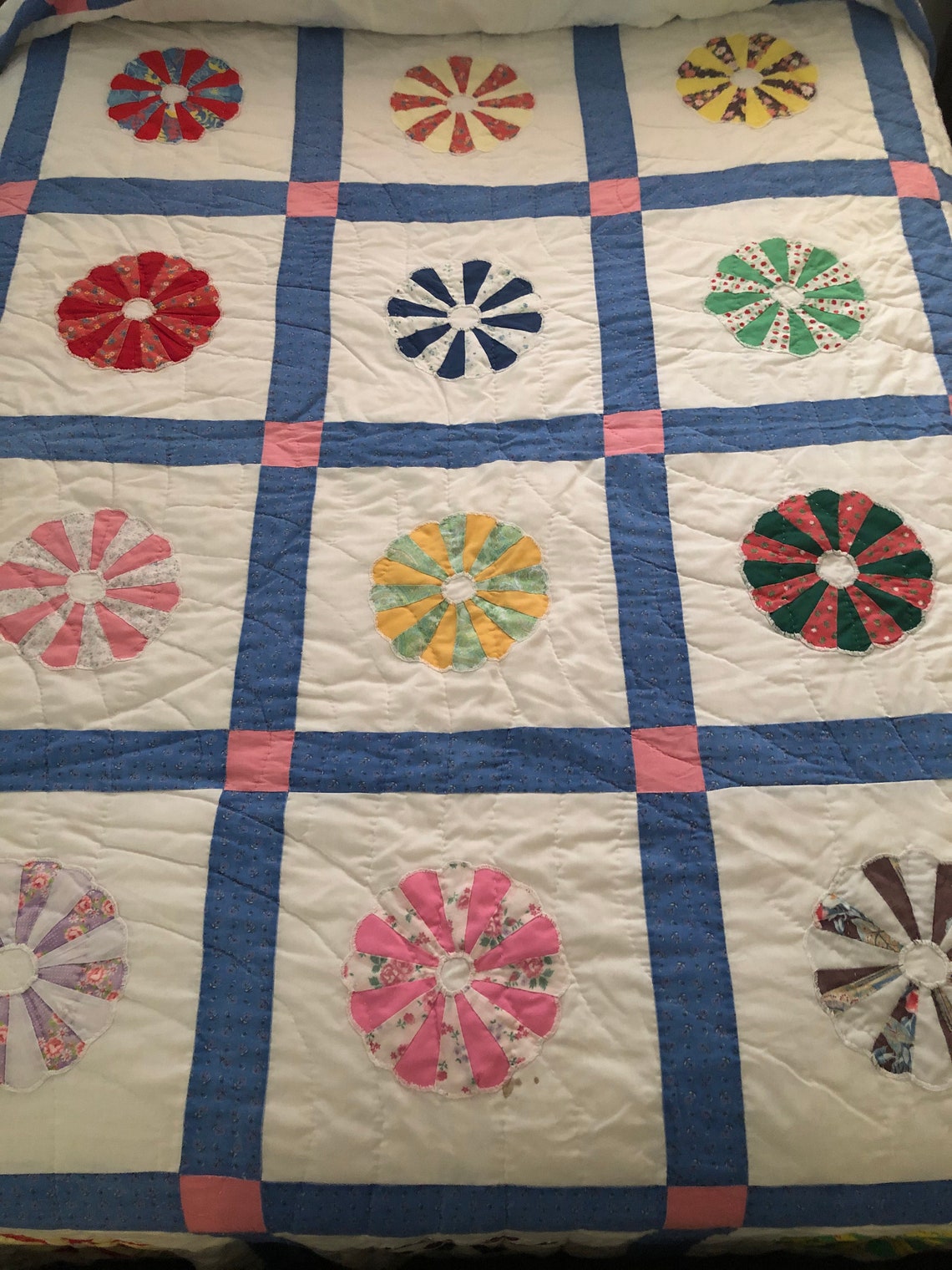 Vintage Hand Sewn Patchwork Quilt With Pillow Topper Queen Etsy