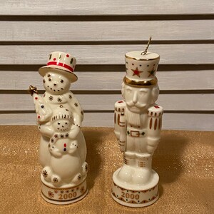 vintage gold trimmed porcelain ceramic holiday figures year 2000/ vintage holiday decor