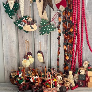 Vintage primitive collection of tree ornaments/ primitive Christmas