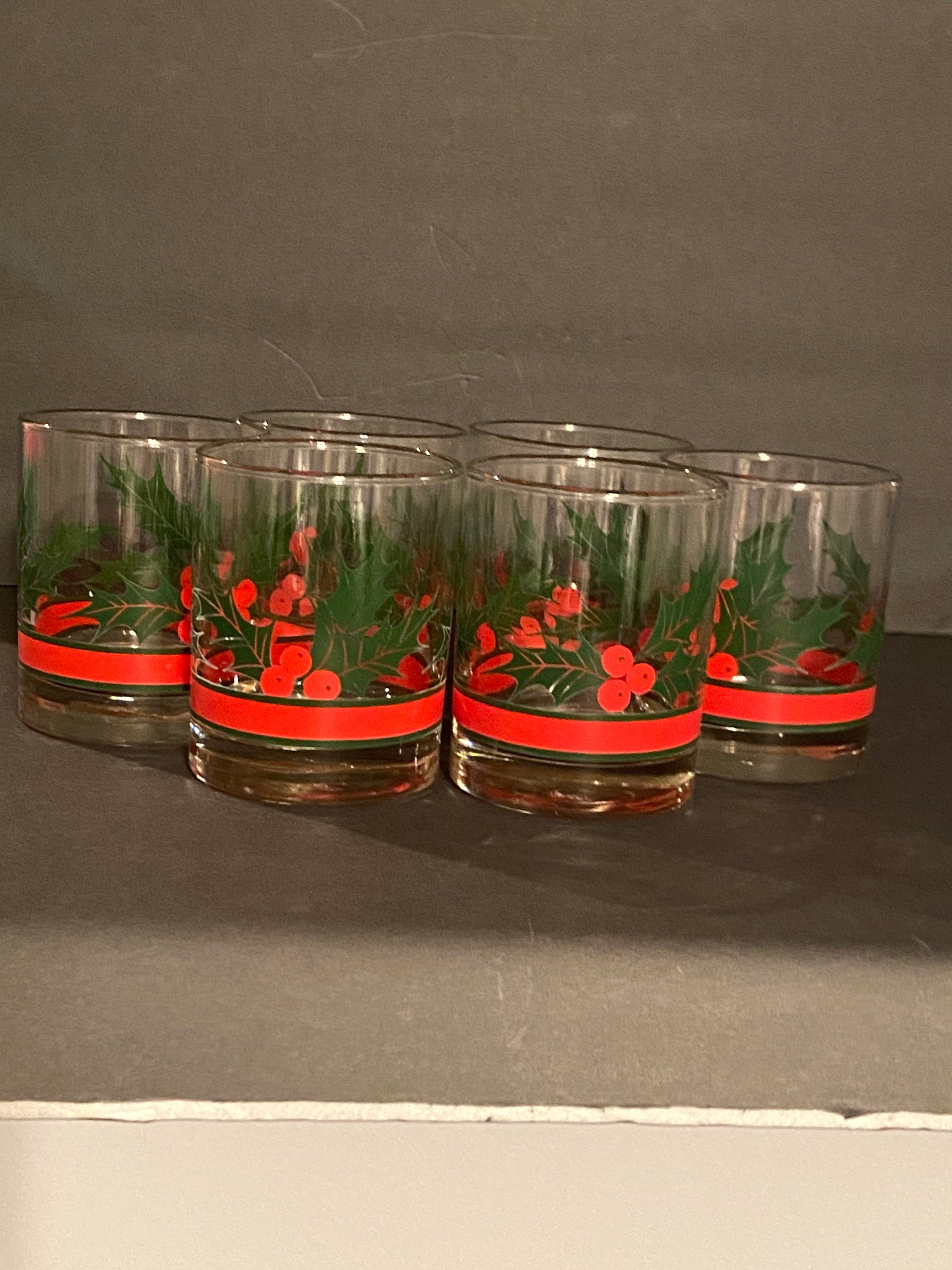 Vintage Holiday Drinking Glasses Set of 6 Mistletoe / Holiday Etsy