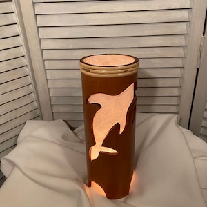Vintage decorative dolphin laser cut wood table lamp / made in Indonesia/ housewarming / holiday gift