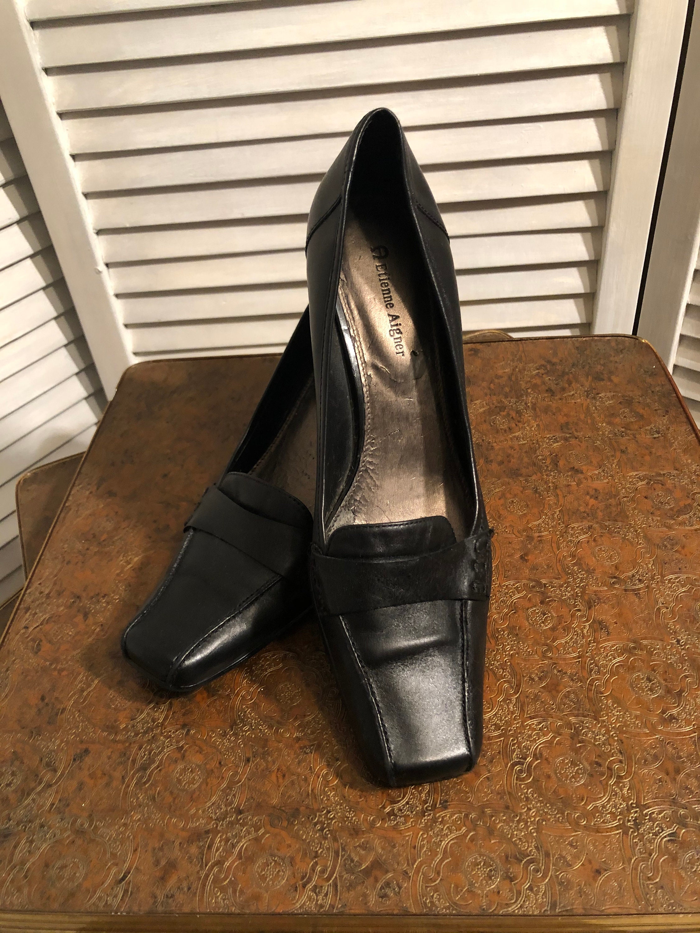 Vintage Etienne Aigner Black Leather Pumps Vintage Designer Ladies Shoes Etsy