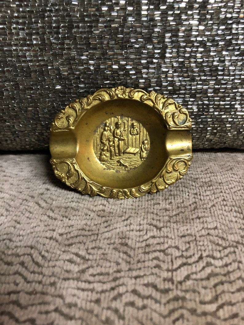 Vintage Mini Brass Ashtray With Scene / Collectible Ashtrays / Etsy