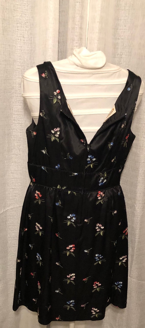 Vintage Asian inspired black satin colorful flowe… - image 6