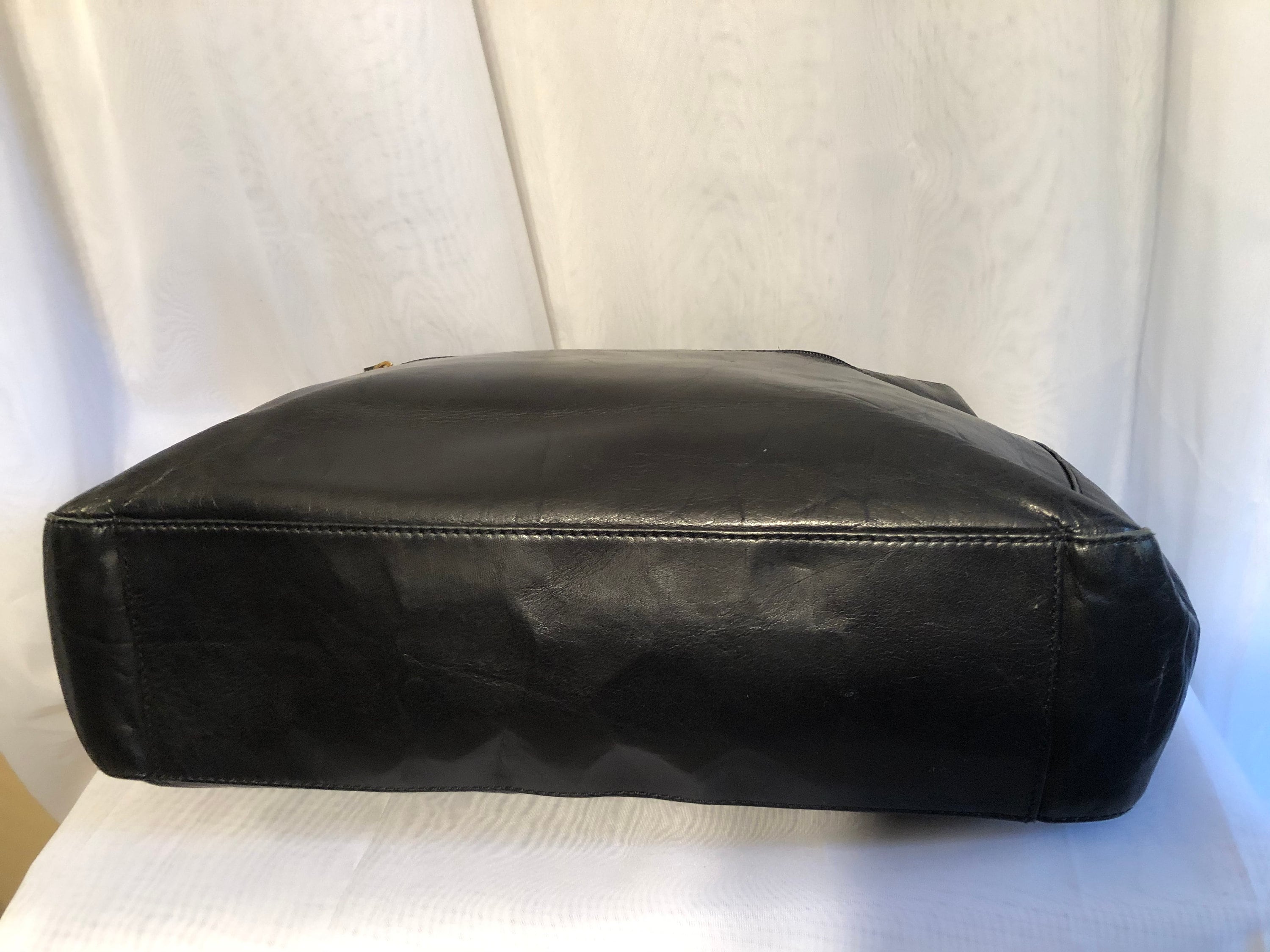 ETIENNE AIGNER Handbag Black Signature Logo Canvas Leather