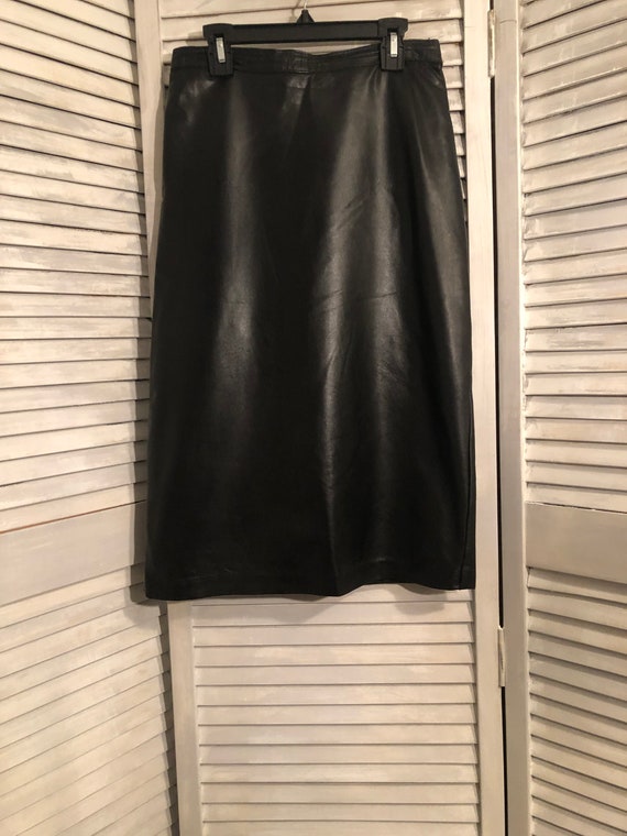 vintage Linea Pelle black leather pencil skirt/ la