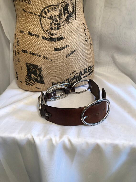 vintage Brighton belt / chain link and dark brown lea… Gem