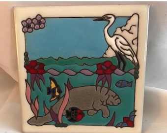 Handcrafted sealife ceramic trivet