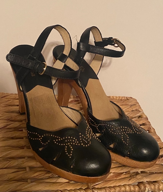 Vintage Michael Kors Leather Studded Wooden Heels Size 8 1 2