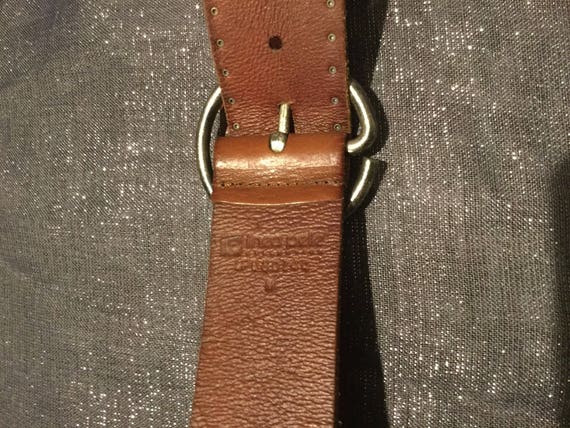 Linnea Pelle Cognac Studded Cutout Belt With Round Brass  display picture 3
