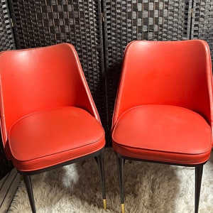 Modern retro vintage red vinyl dining chair pair/ Lion brand products/LOCAL PICKUP ONLY