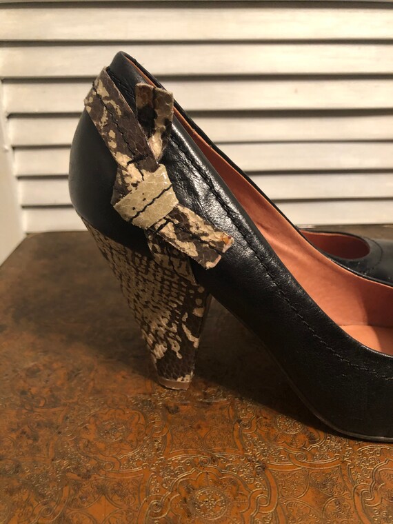 vintage Aldo black leather pumps with snakeskin h… - image 7