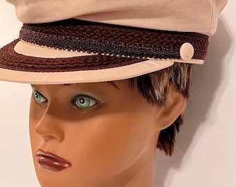 Vintage Aegean Cotton Fisherman's Hat - Beige Greek Cap, Size XL