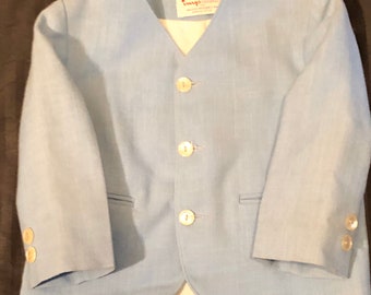 baby boy blue linen sports jacket / vintage baby boy clothing / vintage clothing