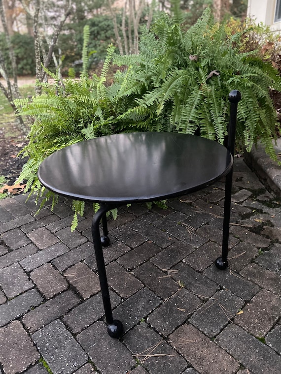 Vintage Black Metal Folding Side Table on Wheels by Tord Bjorklund