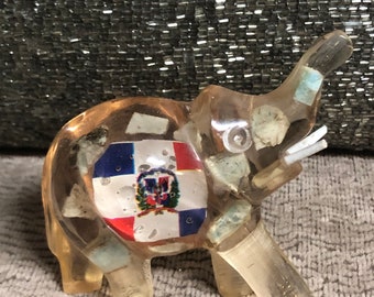 Vintage Lucite Good Luck Elephant with Flag - 2" Collectible