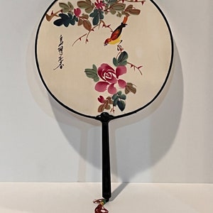 vintage hand painted Asian silk fan  / collectible silk  fans / Asian home decor /