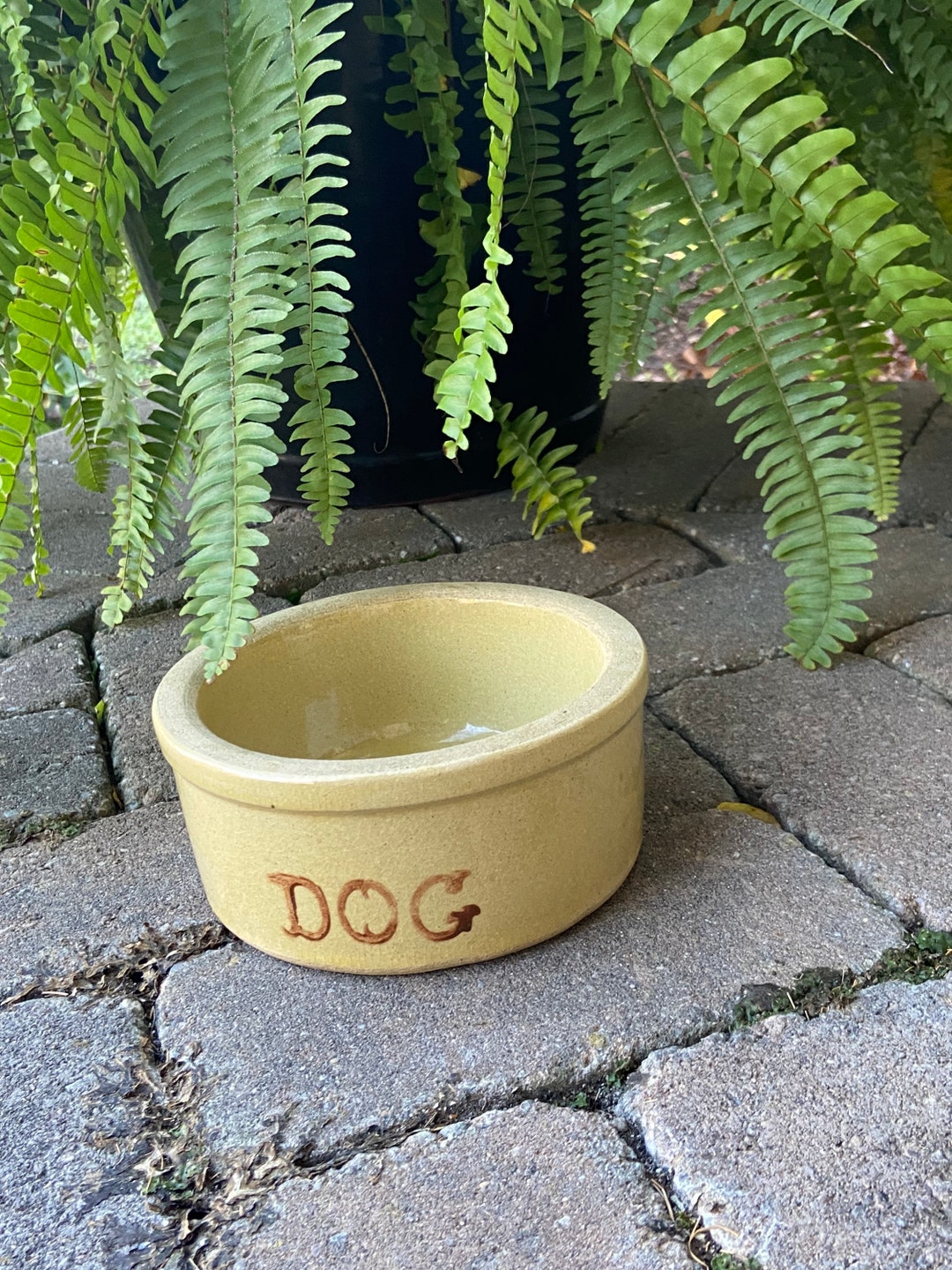 Vintage Small Glazed Stoneware Dog Bowl Stamped Roseville Etsy