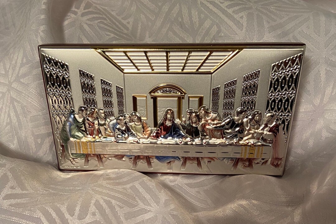 Vintage Silver Plate 3-D Relief Plaque of the Last Supper / Signed ...