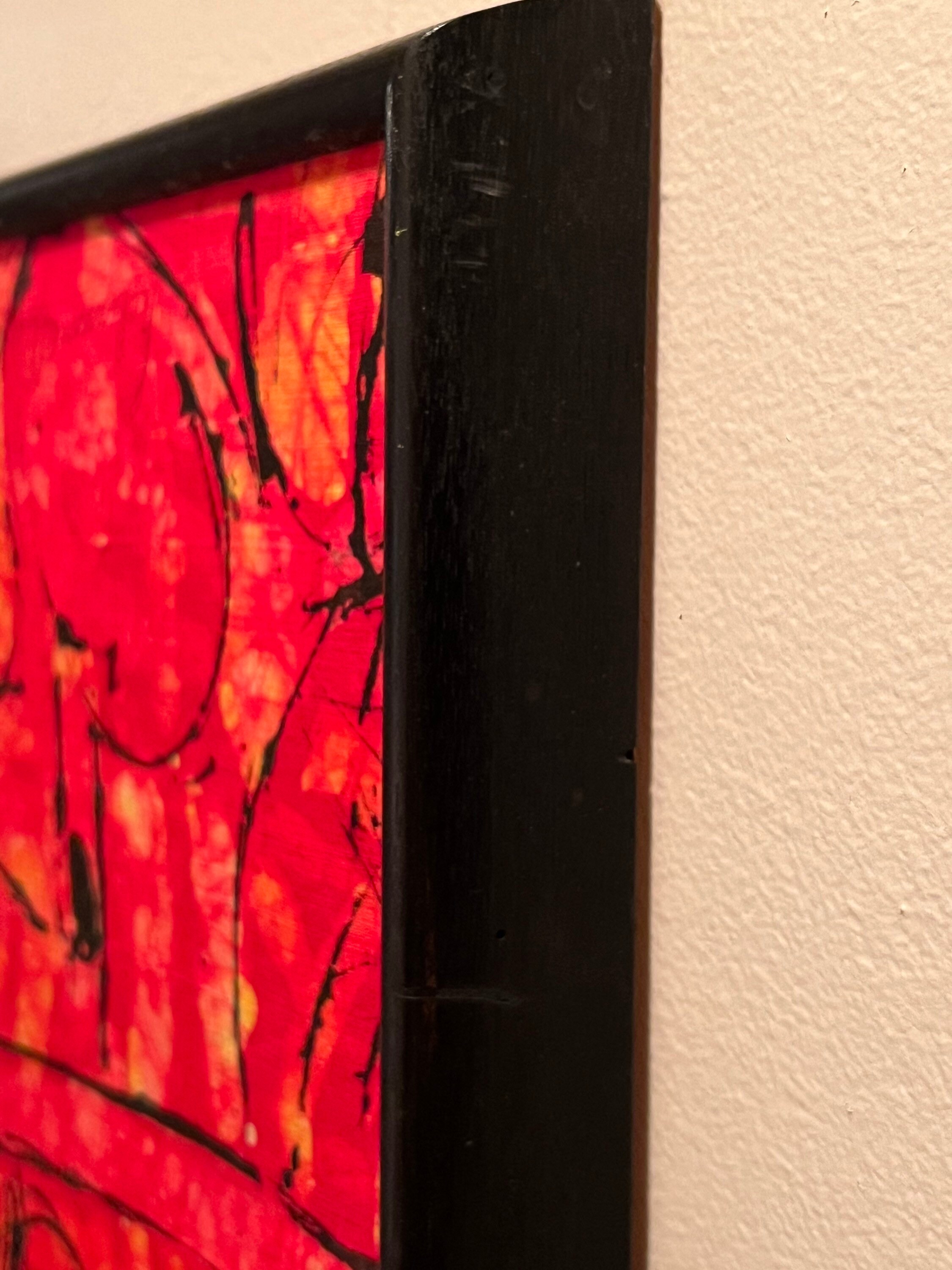 Vintage Large Abstract Batik Screen Print - Red & Black Framed Art - Etsy