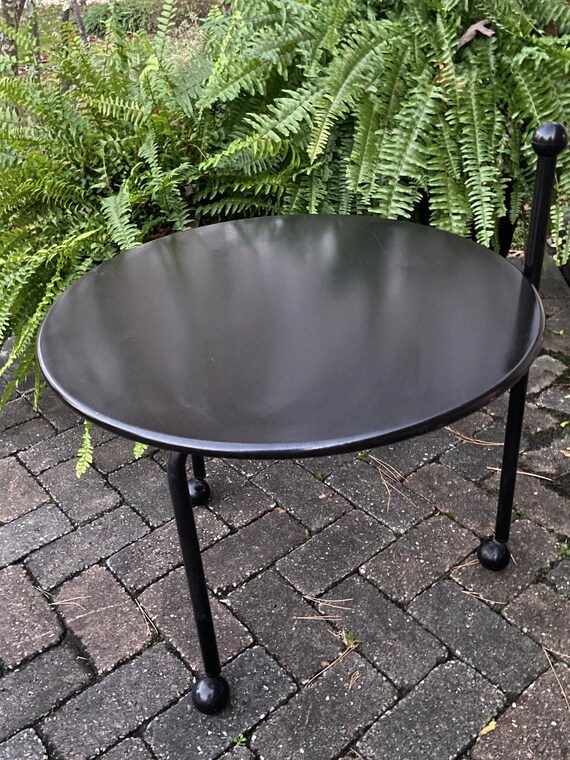 Vintage Black Metal Folding Side Table on Wheels by Tord Bjorklund