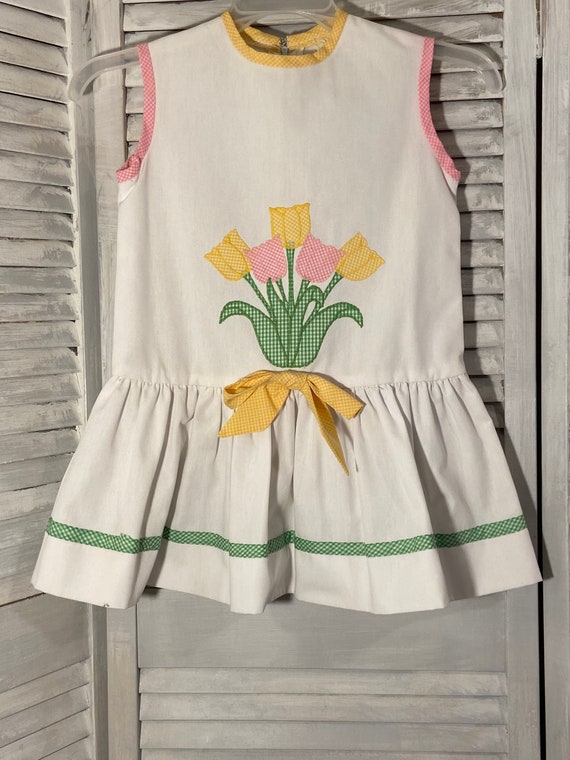 vintage hand sewn girls spring dress size 6 / lit… - image 1
