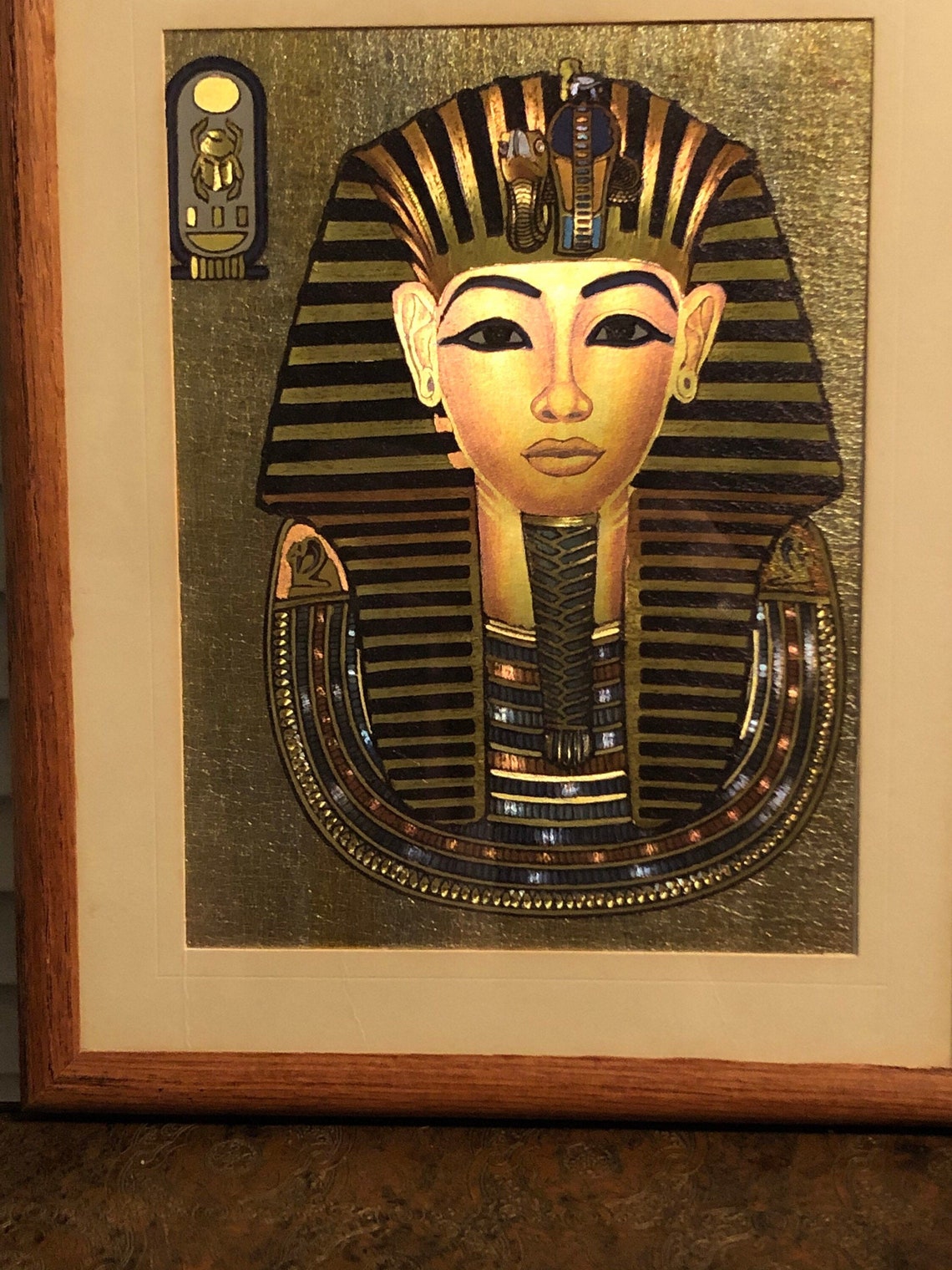 Vintage Unique Framed Foil Artwork of Egyptian King Tut / Etsy