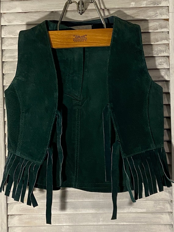 vintage  little girls cowgirl forest green suede s