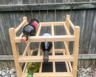 IKEA Hutten Wooden 9-Bottle Wine Rack: Unfinished Wood