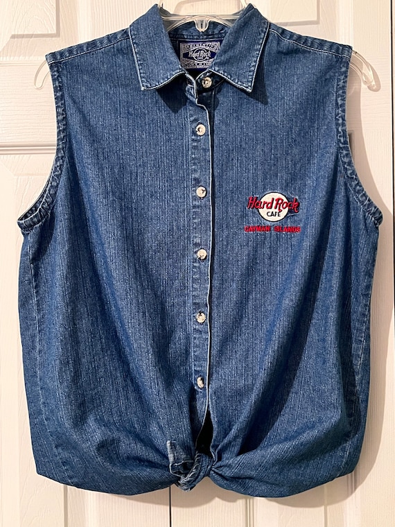 Vintage Hard Rock Cafe Iles Caimans chemise boutonnee en denim pour femmes sans manches vetements Hard Rock Cafe Etsy Canada