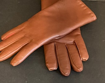 Vintage Brown Vinyl Fleece Lined Driving Gloves - Size B