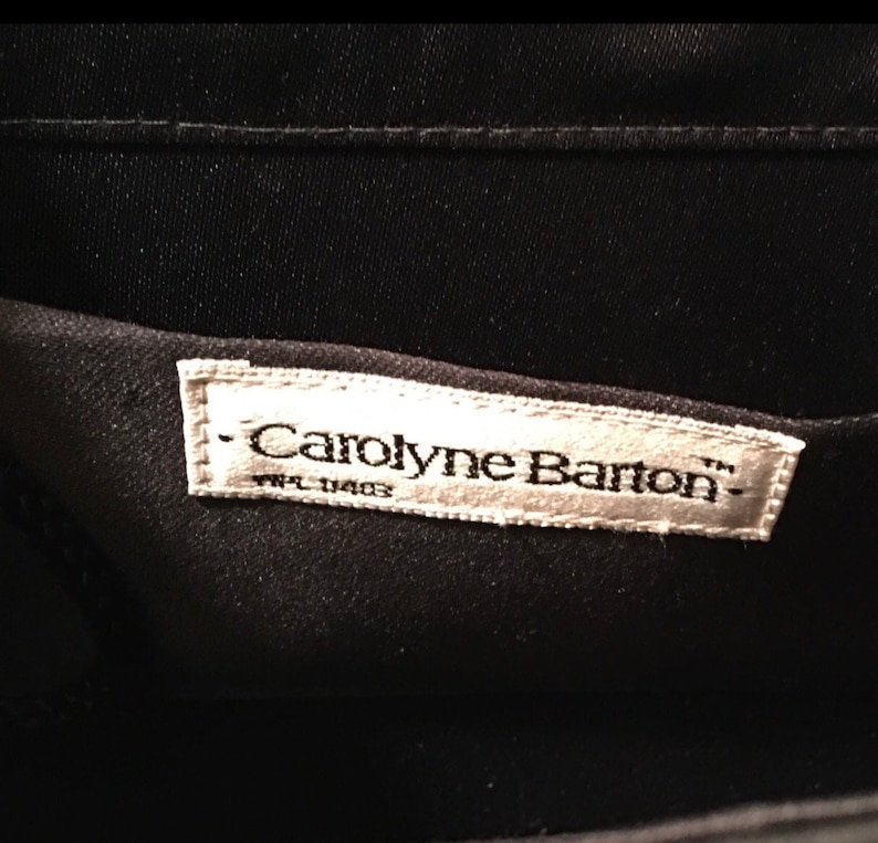 DATE NIGHT ! vintage black satin flap closure square evening bag by Carolyn Barton