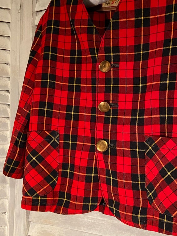 vintage little boys red plaid suit jacket with br… - image 7