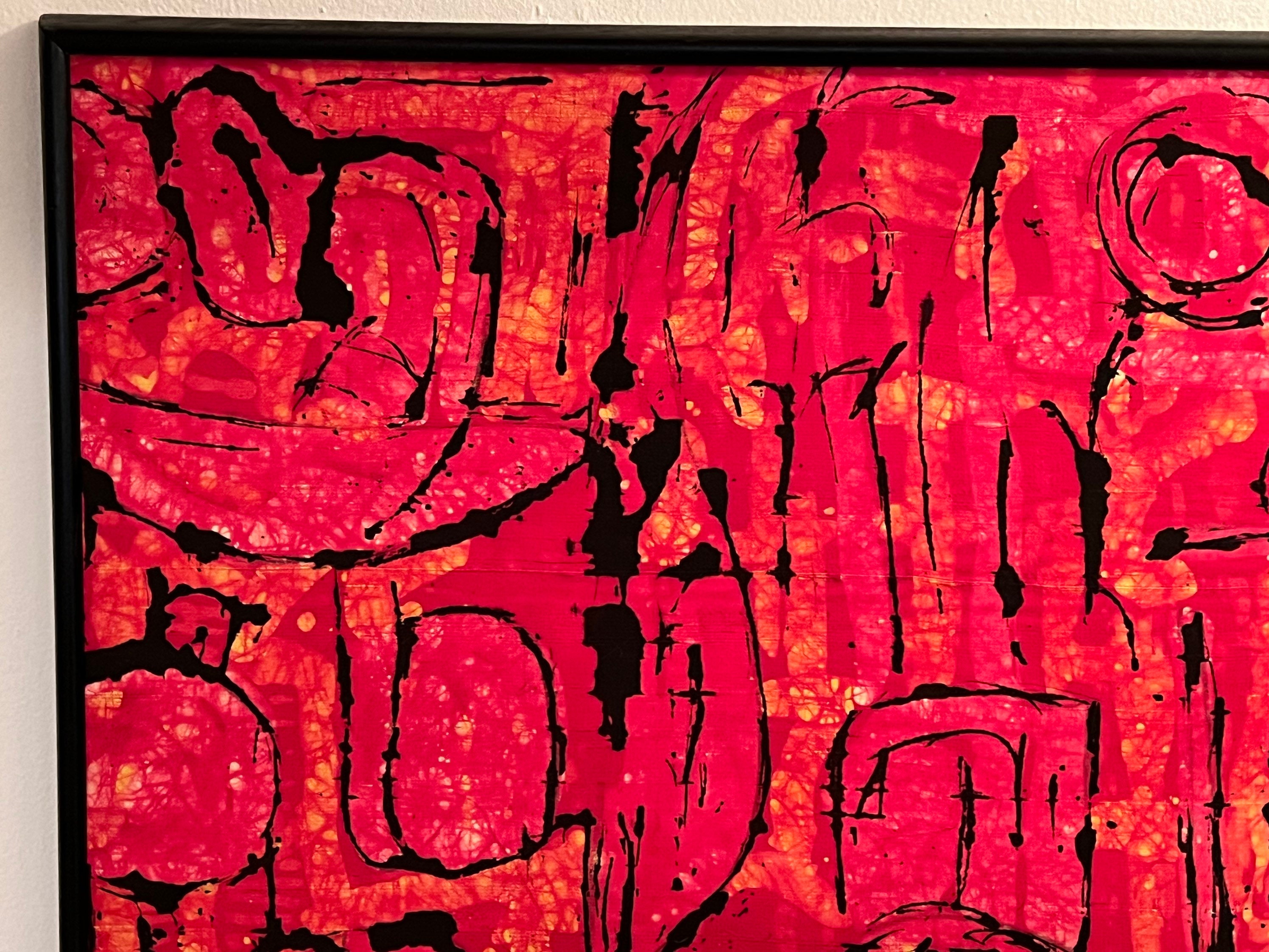 Vintage Large Abstract Batik Screen Print - Red & Black Framed Art - Etsy
