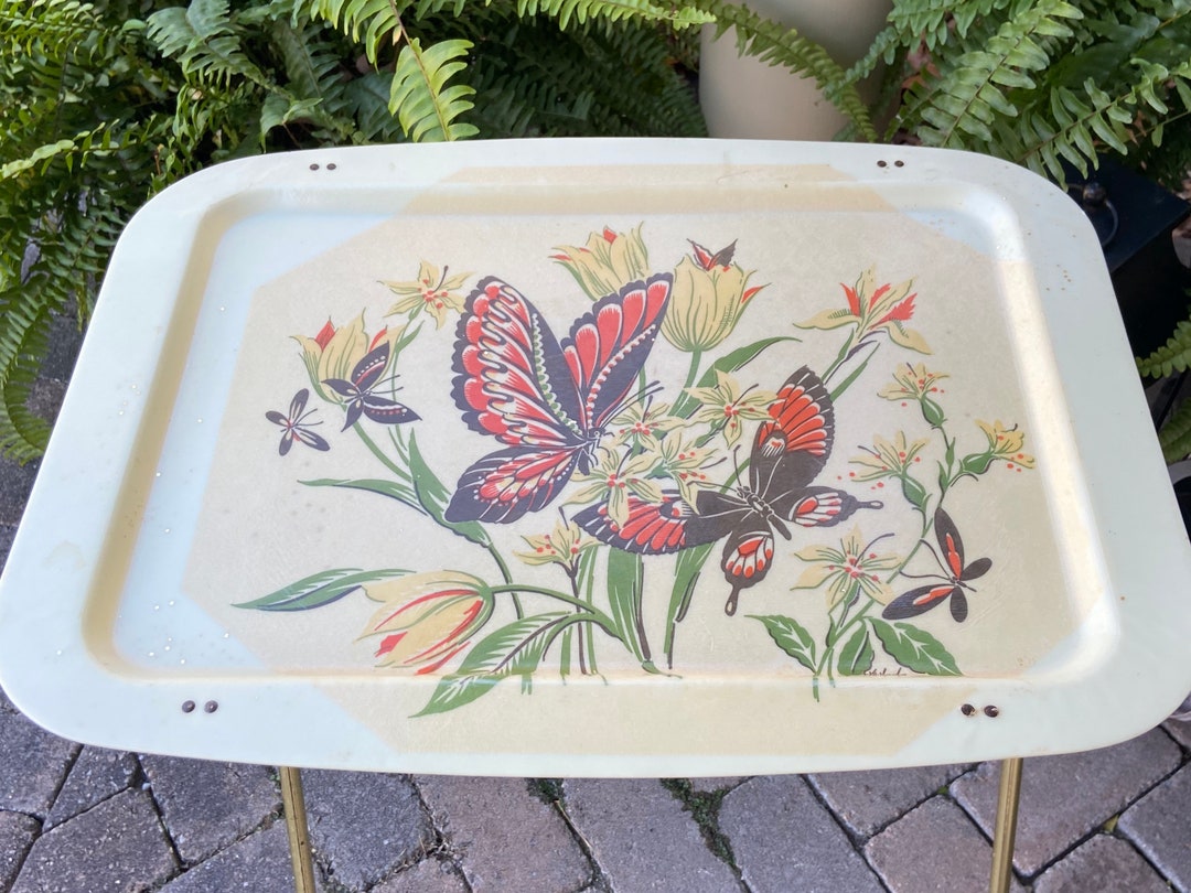 Vintage Lavada Fiberglass TV Tray With Botanical Butterfly Etsy