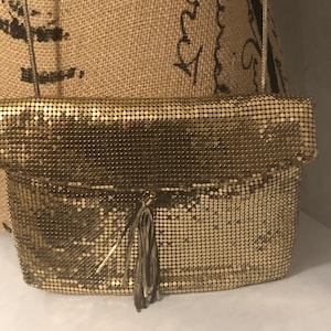 Whiting and Davis signature gold mesh crossbody evening bag / ladies purse / vintage purses / vintage evening bag