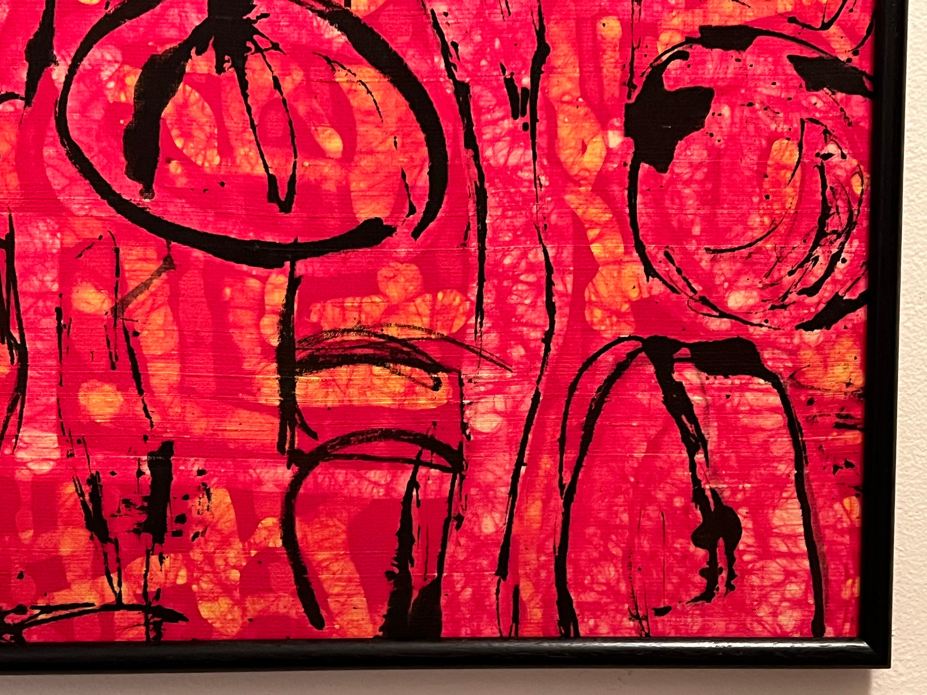 Vintage Large Abstract Batik Screen Print - Red & Black Framed Art - Etsy
