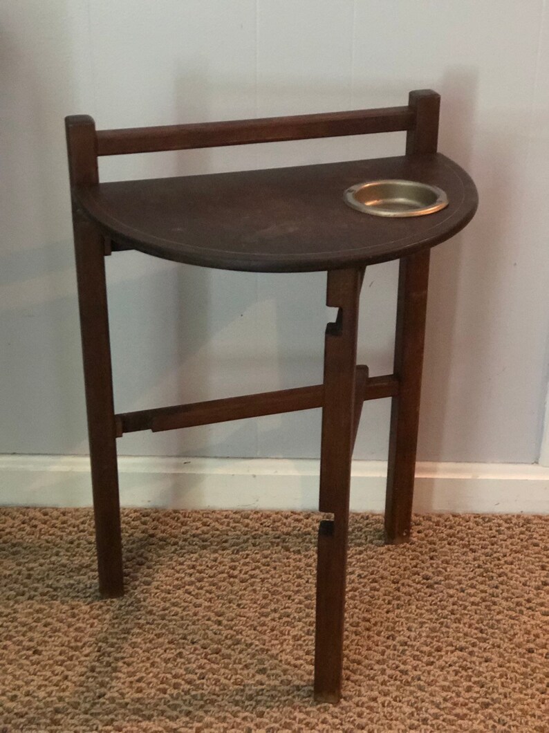 Vintage Rare Art Deco 1 2 Round Folding Side Table Wood Smoking Stand Mid Century Collectible Home Decor