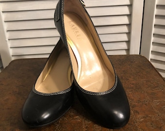 vintage Ralph Lauren black leather pumps / vintage designer ladies shoes