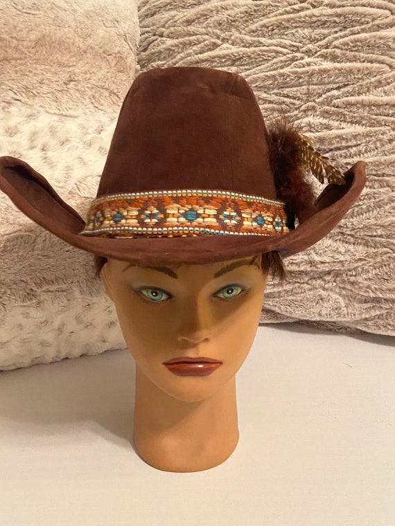 Vintage Mens Large Cowboy Hat With Feather/ Country Western Wear 