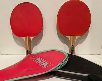 Vintage Stiga & Champ Ping Pong Paddles with Cases