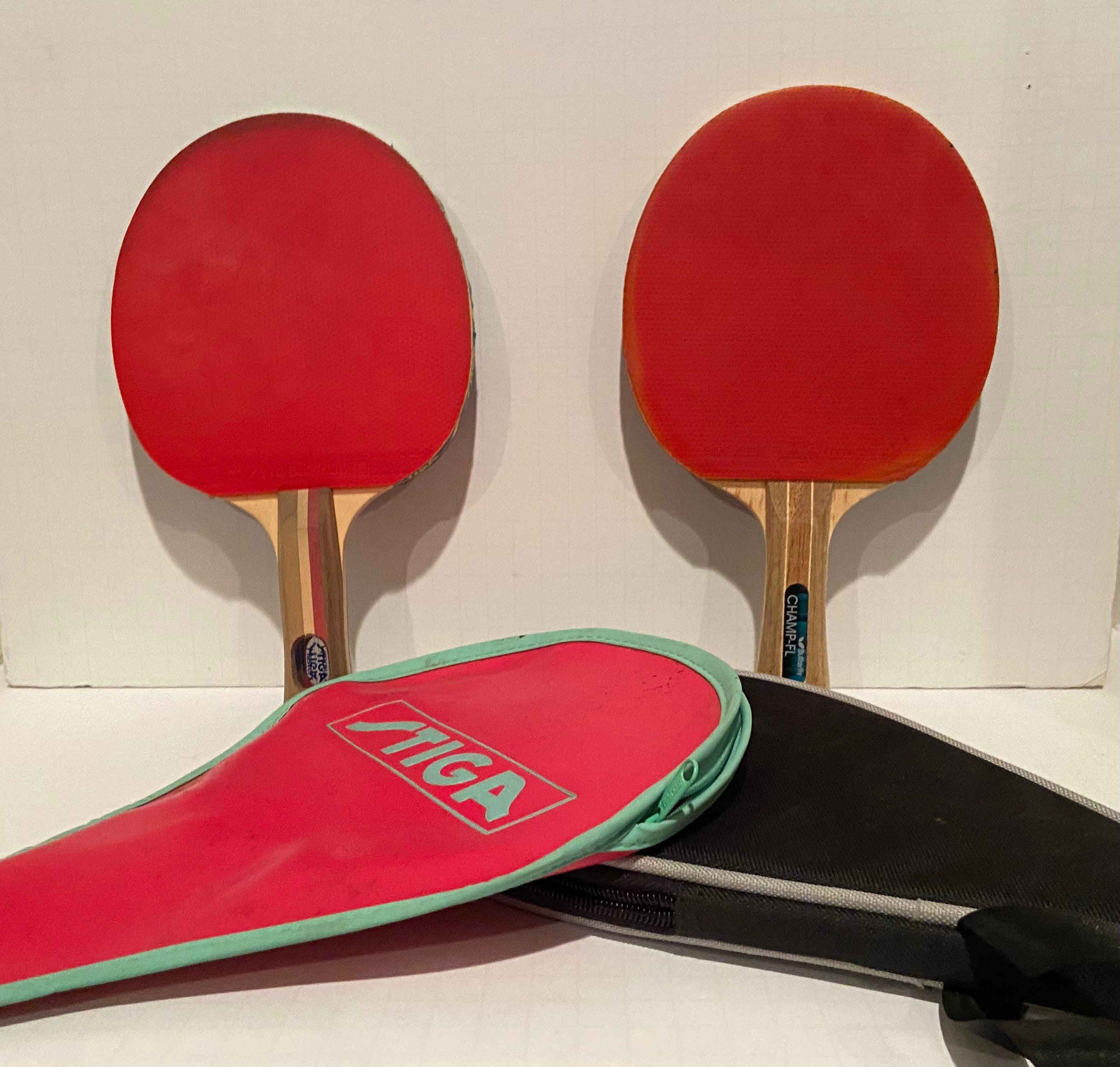 Pair of vintage Stiga and Champ rubber table tennis Ping Pong