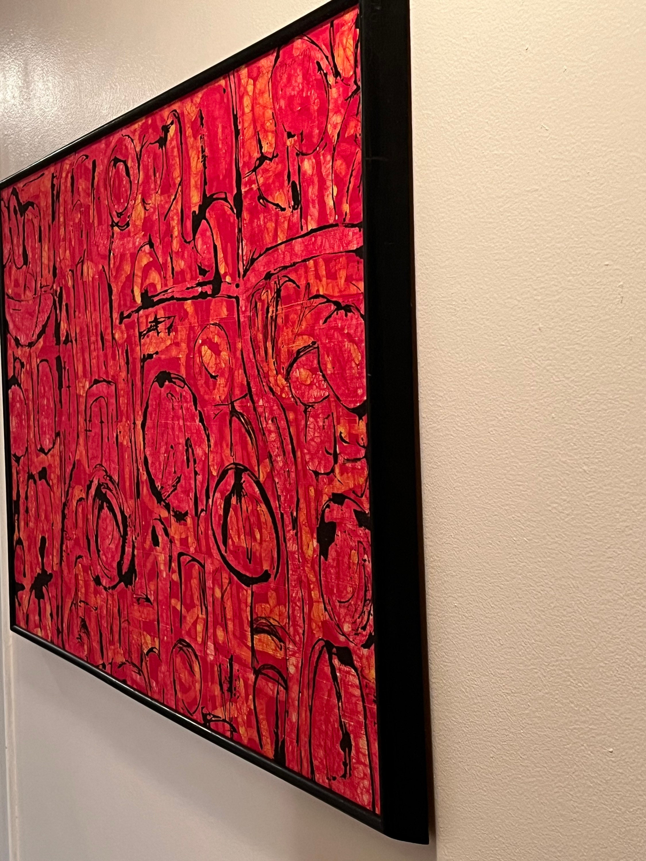 Vintage Large Abstract Batik Screen Print - Red & Black Framed Art - Etsy