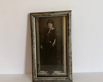 vintage  mid century young woman black and white framed portrait/