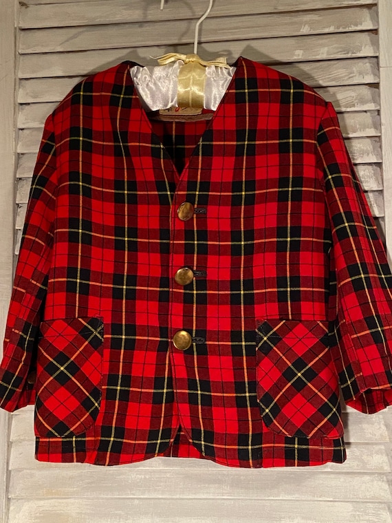 vintage little boys red plaid suit jacket with br… - image 2