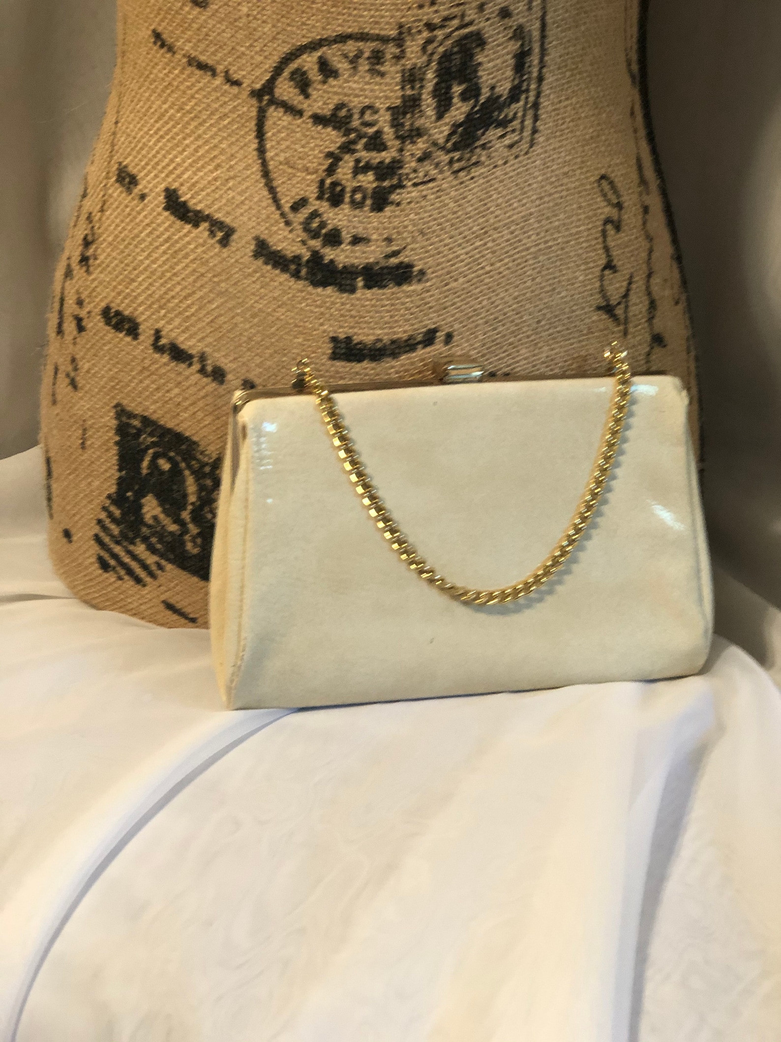Vintage White Patent Leather Clutch Purse With Gold Chain / Etsy